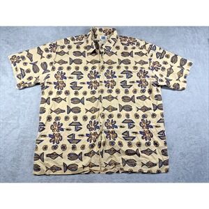 Avi Collection by Kahala Men's Button-Up Geometric Hawaiian Shirt Khaki Size XXL